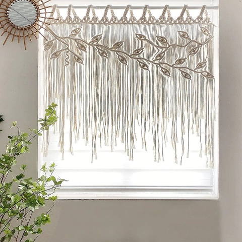 Arazzo da Parete in Macramé Fatto a Mano Bohémien Corda di Cotone Motivo Foglia Nappe Decorazioni per la Casa Soggiorno