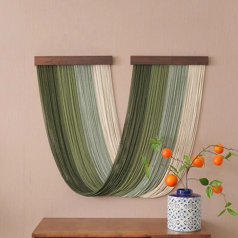 Nordic Bohemian Woven Tapestry Wall Hanging Cotton Macrame with LED Lights for Living Room Bedroom Home Decor
