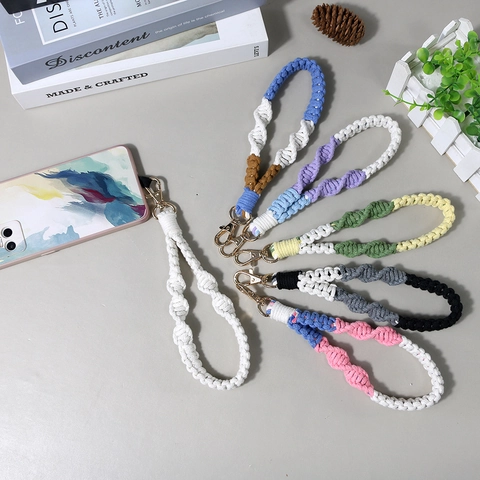 Handgeweven Koord Sleutelhanger Boheemse Katoenen Polsband Telefoon Charm Voor Vrouwen Pastorale Stijl Tas Hanger