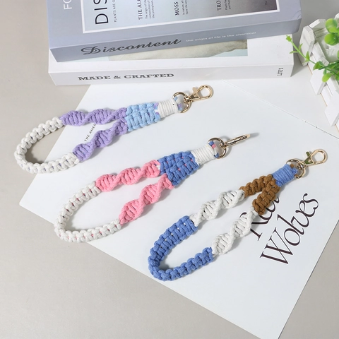 Handgeweven Koord Sleutelhanger Boheemse Katoenen Polsband Telefoon Charm Voor Vrouwen Pastorale Stijl Tas Hanger