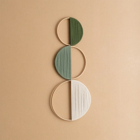 Boho Round Wood Ring Wall Hanging Handmade Cotton Woven Tapestry Geometric Home Decoration For Living Room Bedroom Decor