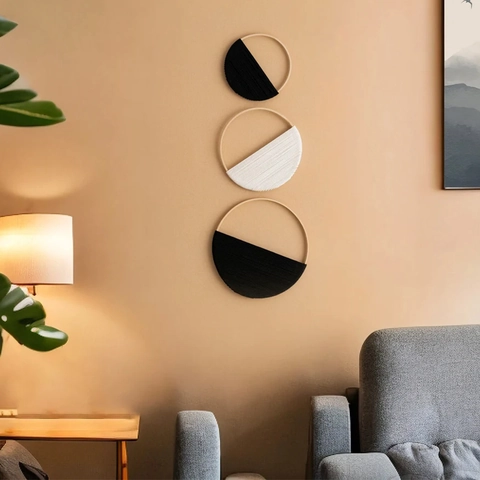 Boho Round Wood Ring Wall Hanging Handmade Cotton Woven Tapestry Geometric Home Decoration For Living Room Bedroom Decor