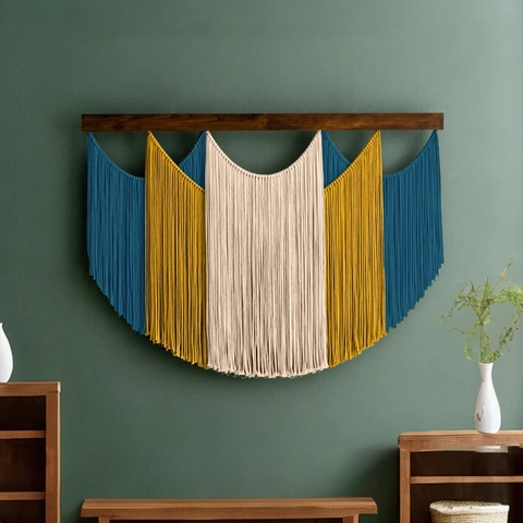 Hand-Woven Cotton Macrame Wall Hanging Large Bohemian Tapestry With Tassels Nordic Decorative Wall Art For Home Living Room