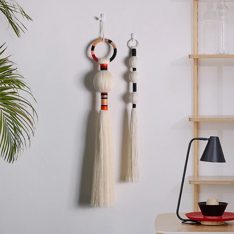 Nordic Boho Handwoven Tassel Wall Hanging Cotton Rope Sphere Ball Pendant For Living Room Bedroom Door Handle Home Decor