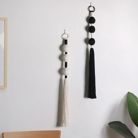 Nordic Boho Handwoven Tassel Wall Hanging Cotton Rope Sphere Ball Pendant For Living Room Bedroom Door Handle Home Decor