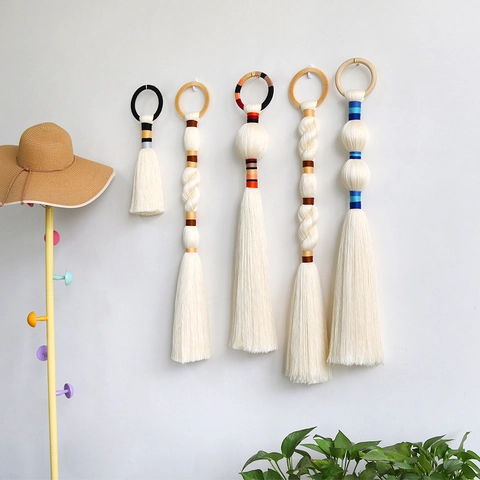 Handmade Woven Tassel Wall Hanging Nordic Style Tassel Room Wall Decor Tapestry Geometric Long Fringe Tassel Hanging Ornament Home Decoration