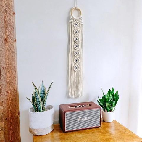 Arazzo in Corda di Cotone Intrecciato a Mano Malocchio Decorazione da Parete Boho Macramé Con Nappine per Soggiorno Casa
