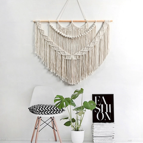 Arazzo Macrame Bohemien Appeso a Parete Fatto a Mano Corda di Cotone Intrecciata Decorazione Geometrica Per Camera Da Letto