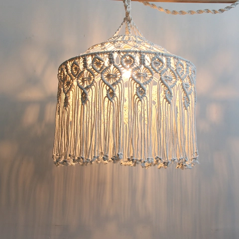 Pantalla de Lámpara de Macramé Bohemio Tejida a Mano de Cuerda de Algodón con Borlas para Lámpara Colgante Estilo Nórdico Decoración Hogar Boda
