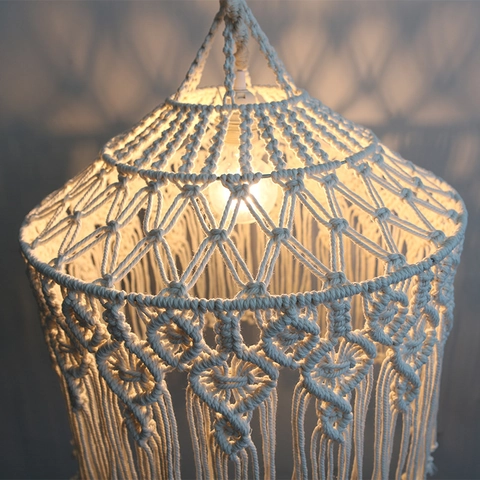 Pantalla de Lámpara de Macramé Bohemio Tejida a Mano de Cuerda de Algodón con Borlas para Lámpara Colgante Estilo Nórdico Decoración Hogar Boda