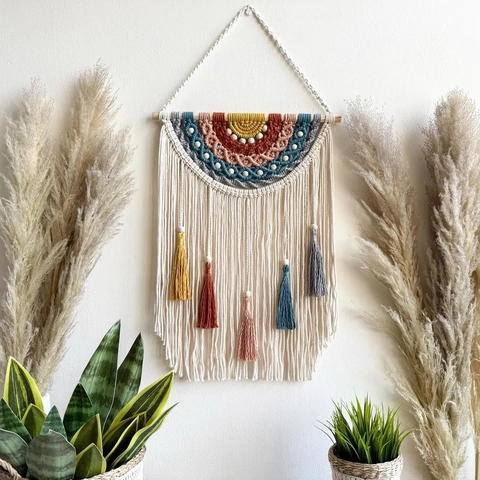 Hand-Woven Macrame Wall Hanging Rainbow Cotton Rope Tassel Tapestry Nordic Bohemian Home Decor Art For Bedroom Living Room