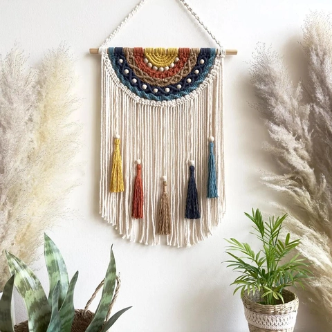 Hand-Woven Macrame Wall Hanging Rainbow Cotton Rope Tassel Tapestry Nordic Bohemian Home Decor Art For Bedroom Living Room