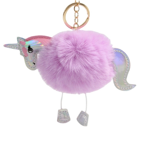 Carino Unicorno Peluche Palla Portachiavi Olografico Pelle PU Animale Borsa Fascino Metallo Dorato Aragosta Chiusura Ornamento Regalo