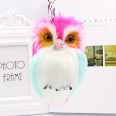 Kreativ Eule Kunstpelz Pompon Schlüsselanhänger Süß Plüsch Tier Tasche Charme Auto Anhänger Schlüsselring Für Damen Mädchen Deko