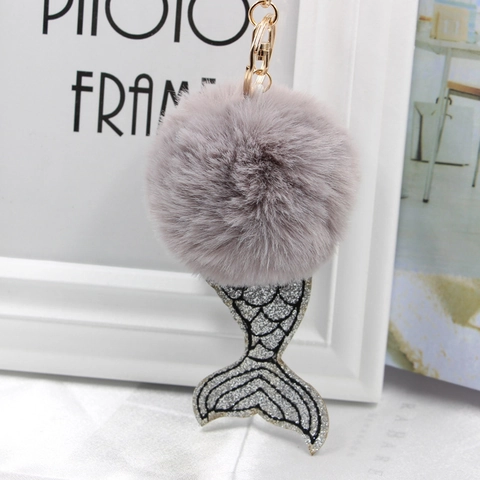 Süße Meerjungfrau Schwanz Plüschball Schlüsselanhänger Für Damen Tasche Anhänger Kunstfell Pompon Schlüsselring Glitzer Pailletten Geschenk