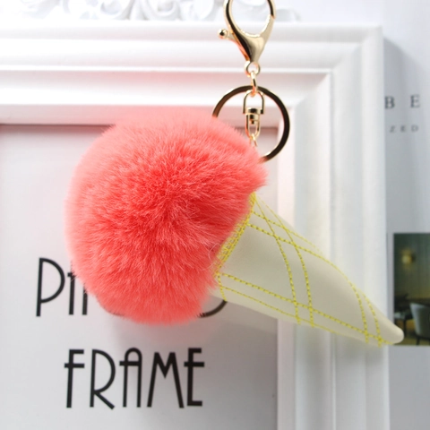 Kreativer Eiscreme Plüschball Schlüsselanhänger Kunstpelz PU Leder Kegel Anhänger Auto Tasche Hängende Dekoration Geschenk