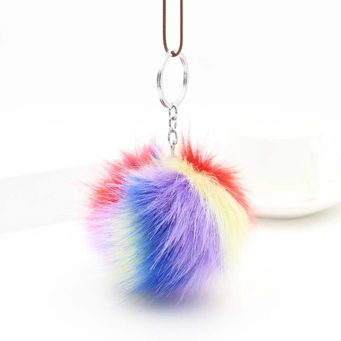 Kleurrijke Nepbont Pompom Sleutelhanger Voor Vrouwen Tas Charm Zachte Pluche Bal Sleutelhanger Legering Karabijnsluiting Accessoires Cadeau