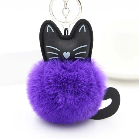 Cute Cat Cartoon Faux Fur Ball Keychain Synthetic Leather Animal Bag Charm Pendant For Women Girls Key Accessory Gift
