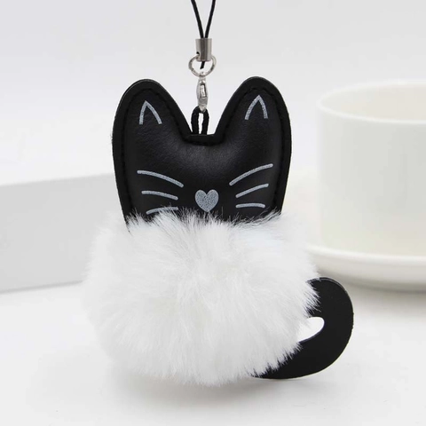 Llavero de Peluche de Gato y Flamenco Lindo Bola de Piel Sintética Colgante de Bolso de Cuero PU para Mujeres Niñas