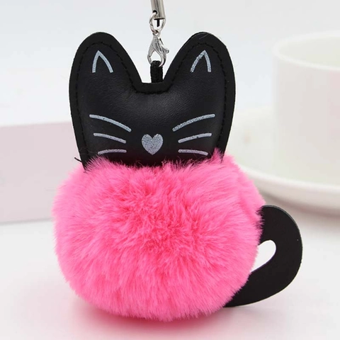 Llavero de Peluche de Gato y Flamenco Lindo Bola de Piel Sintética Colgante de Bolso de Cuero PU para Mujeres Niñas