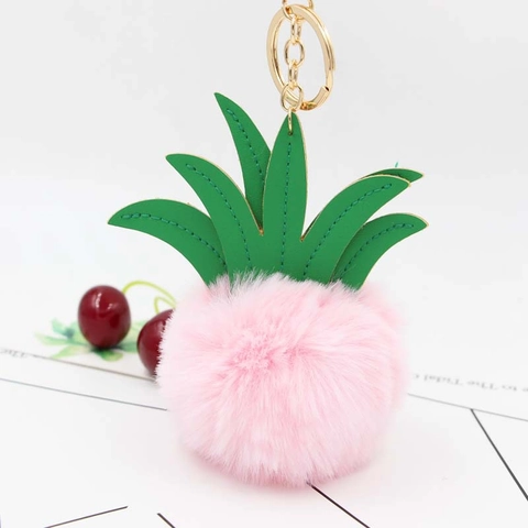Kreativer Ananas Kunstfell Pompon Schlüsselanhänger Mit PU Leder Blatt Dekorativer Taschenanhänger Auto Zubehör Schmuck Geschenk