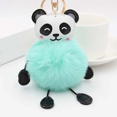 Llavero de Panda con Pompon de Piel Sintética Colgante de Bolso Animal Cabeza de Cuero Sintético Anillo de Metal Accesorios