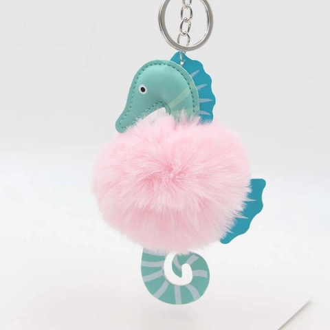 Creatieve Zeepaardje Pluche Sleutelhanger Zachte Pom Pom Tas Charme Kunstleer Stiksels Schattig Dier Sleutelhanger Accessoire Voor Vrouwen