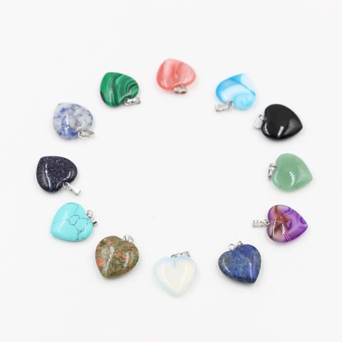 Vintage Alloy Heart Natural Stone Pendant Necklace Marble Pattern Crystal Malachite Lapis Lazuli Turquoise Jewelry For Women