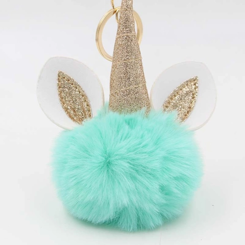 Portachiavi Pompon Peluche Unicorno Ciondolo Borsa a Sfera in Pelliccia Sintetica Corno Scintillante Orecchio Decorativo per Donne Bambini