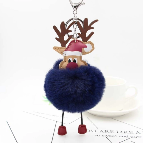 Porte-clés Renne de Noël Pompon en Peluche Dessin Animé Boule Fausse Fourrure Charme Sac en Cuir PU Cadeau de Noël Femme