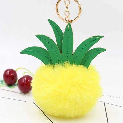 Kreativer Ananas Kunstfell Pompon Schlüsselanhänger Mit PU Leder Blatt Dekorativer Taschenanhänger Auto Zubehör Schmuck Geschenk