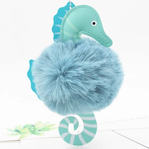 Creatieve Zeepaardje Pluche Sleutelhanger Zachte Pom Pom Tas Charme Kunstleer Stiksels Schattig Dier Sleutelhanger Accessoire Voor Vrouwen