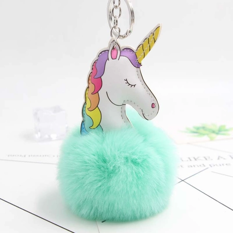 Portachiavi Unicorno di Peluche Creativo con Palla di Pelliccia Sintetica Ciondolo Borsa Criniera Arcobaleno Pelle Donna