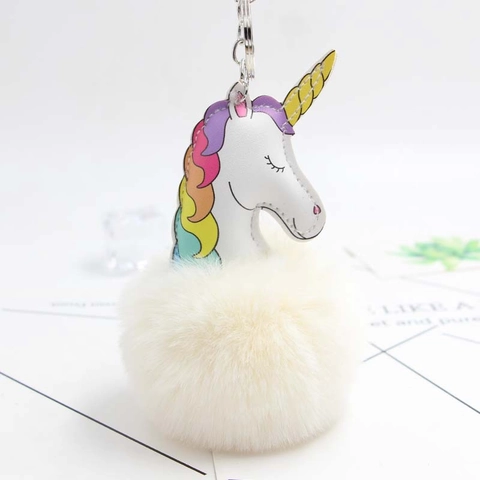 Portachiavi Unicorno di Peluche Creativo con Palla di Pelliccia Sintetica Ciondolo Borsa Criniera Arcobaleno Pelle Donna