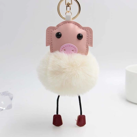 Süß Cartoon Schweinchen Plüsch Pelzball Schlüsselanhänger Für Damen Mädchen Tasche Anhänger Polyester PU Leder Tier Schlüsselring Geschenk