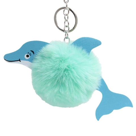 Schattige Dolfijn Pluche Pompon Sleutelhanger Kunstleer Cartoon Dier Sleutelring Vrouwen Tas Charm Auto Sleutel Accessoire Cadeau