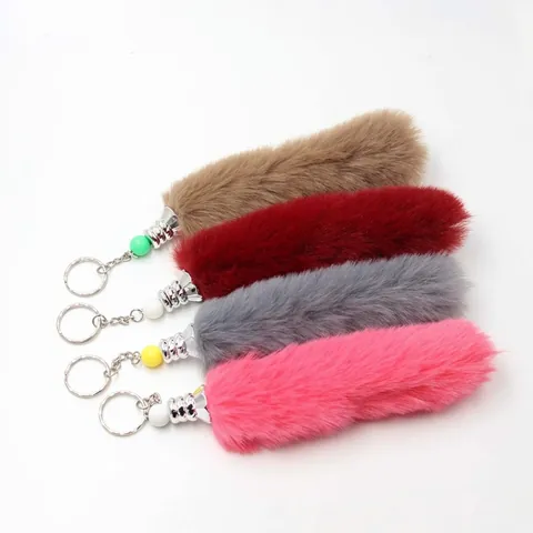 Porte-Clés Queue de Renard en Fausse Fourrure Peluche Douce Queue d'Animal Ornement de Sac à Main Femme Pendentif Voiture Accessoire Mode