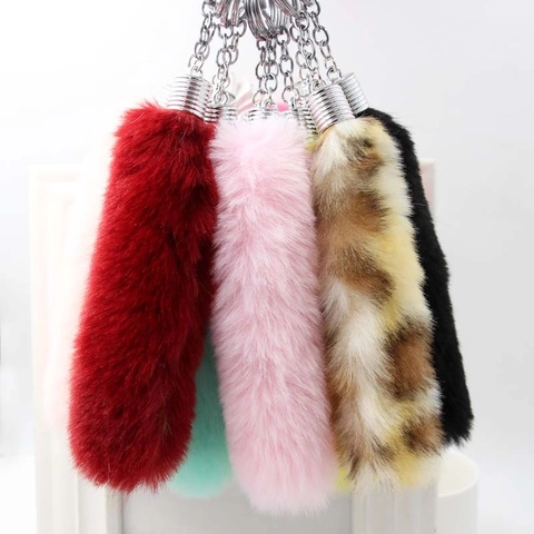 Porte-Clés Queue de Renard en Fausse Fourrure Peluche Douce Queue d'Animal Ornement de Sac à Main Femme Pendentif Voiture Accessoire Mode