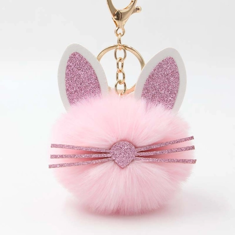 Llavero de Conejo de Peluche Lindo Pompón de Piel Sintética Colgante para Bolso Con Orejas de Purpurina Llavero de Animal para Mujeres Niñas Regalo