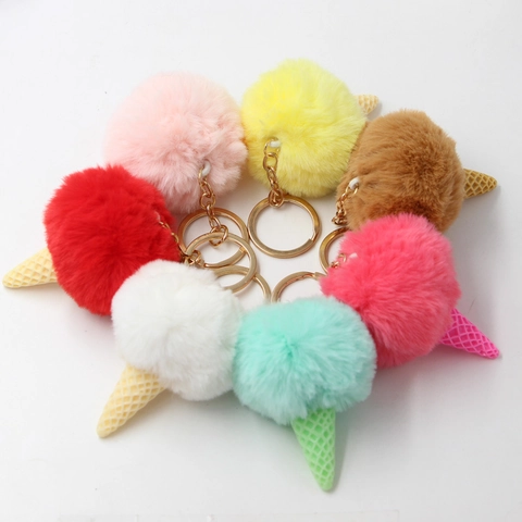 Porte-clés Créatif en Peluche Forme Crème Glacée Avec Cône en Résine Pendentif de Sac Cadeau Femme