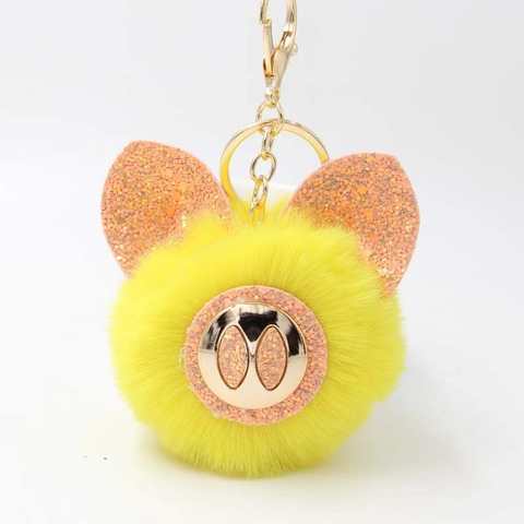 Llavero de Bola de Piel Artificial Forma de Cerdito Con Orejas de Lentejuelas Brillantes Colgante de Peluche Lindo para Mujer