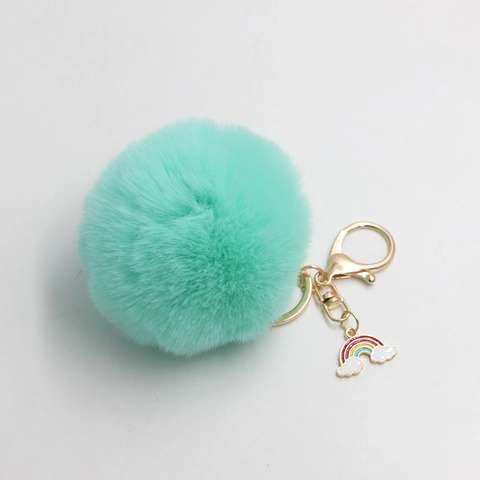 Portachiavi con Pompon in Pelliccia Sintetica per Donna Ciondolo Arcobaleno Nuvola Simpatico Ciondolo per Borsa a Sfera di Peluche