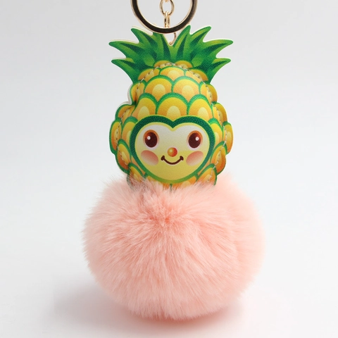 Portachiavi Peluche Ananas Cartone Animato Palla di Pelliccia Sintetica Ciondolo Borsa Pelle PU Pendente Frutta per Donne Bambini