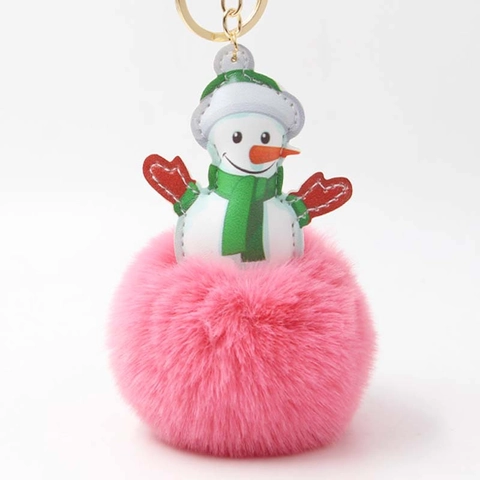 Kerst Sneeuwpop Kunstbont Pompon Sleutelhanger Synthetisch Leer Sneeuwpop Tas Hanger Vakantie Pompon Cadeau Dames