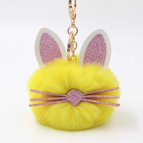 Llavero de Conejo de Peluche Lindo Pompón de Piel Sintética Colgante para Bolso Con Orejas de Purpurina Llavero de Animal para Mujeres Niñas Regalo
