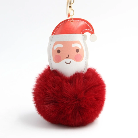 Festlicher Weihnachtsmann Plüsch Pelzball Schlüsselanhänger PU Leder Genähter Anhänger Goldener Metallring Weihnachten Taschenschmuck