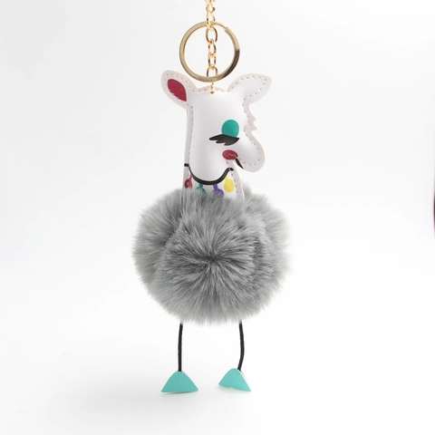 Lindo Llavero de Pompón de Piel Sintética de Alpaca Jirafa para Mujer Niña Dibujos Animados Animal Cuero PU Colgante de Bolso
