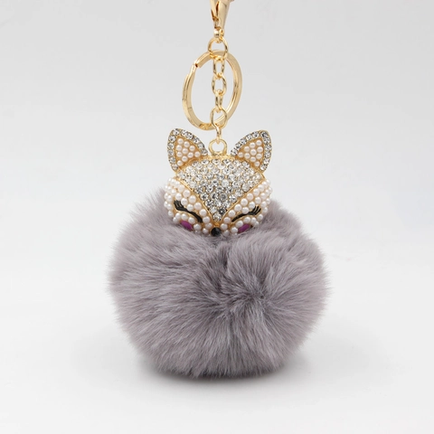 Lindo Llavero de Zorro de Piel Sintética Cabeza de Zorro de Aleación con Diamantes de Imitación Colgante de Bolso para Mujer Llavero Dorado Accesorios de Moda