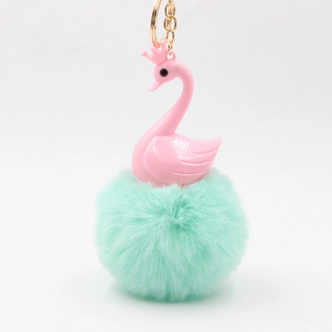 Süßer Krone Schwan Kunstpelz Bommel Schlüsselanhänger Polyester Harz Tasche Auto Anhänger Accessoire Für Damen Mädchen Dekoratives Geschenk