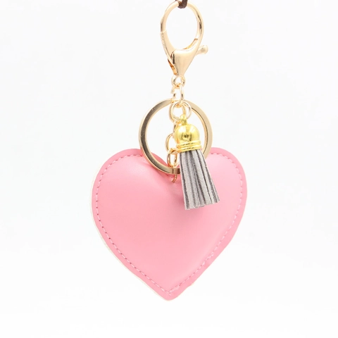 Fashion PU Leather Heart Keychain With Tassel Cute Sequins Love Heart Bag Charm For Car Key Ring Women Accessories